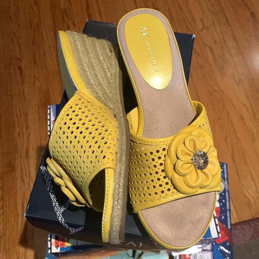 Anne Klein Yellow Floral Slide Sandals - Picture 2 of 5